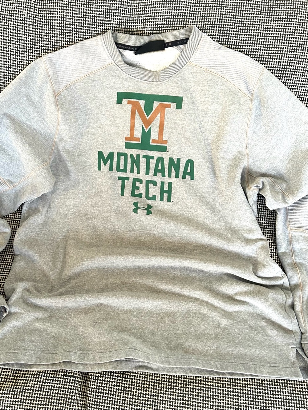 Under Armour Gray Montana Tech Crewneck with Green & Orange Logo